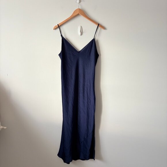 Aritzia Wilfred Only Satin Midi Slip Dress Navy Blue Size Medium - Picture 5 of 7
